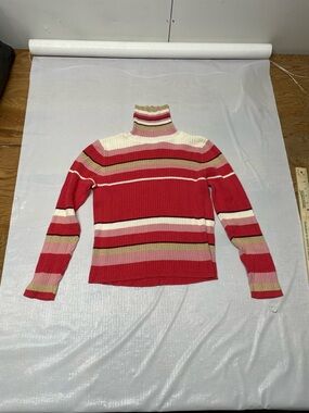 Liz Claiborne Pink and Red Striped Turtleneck Sweater